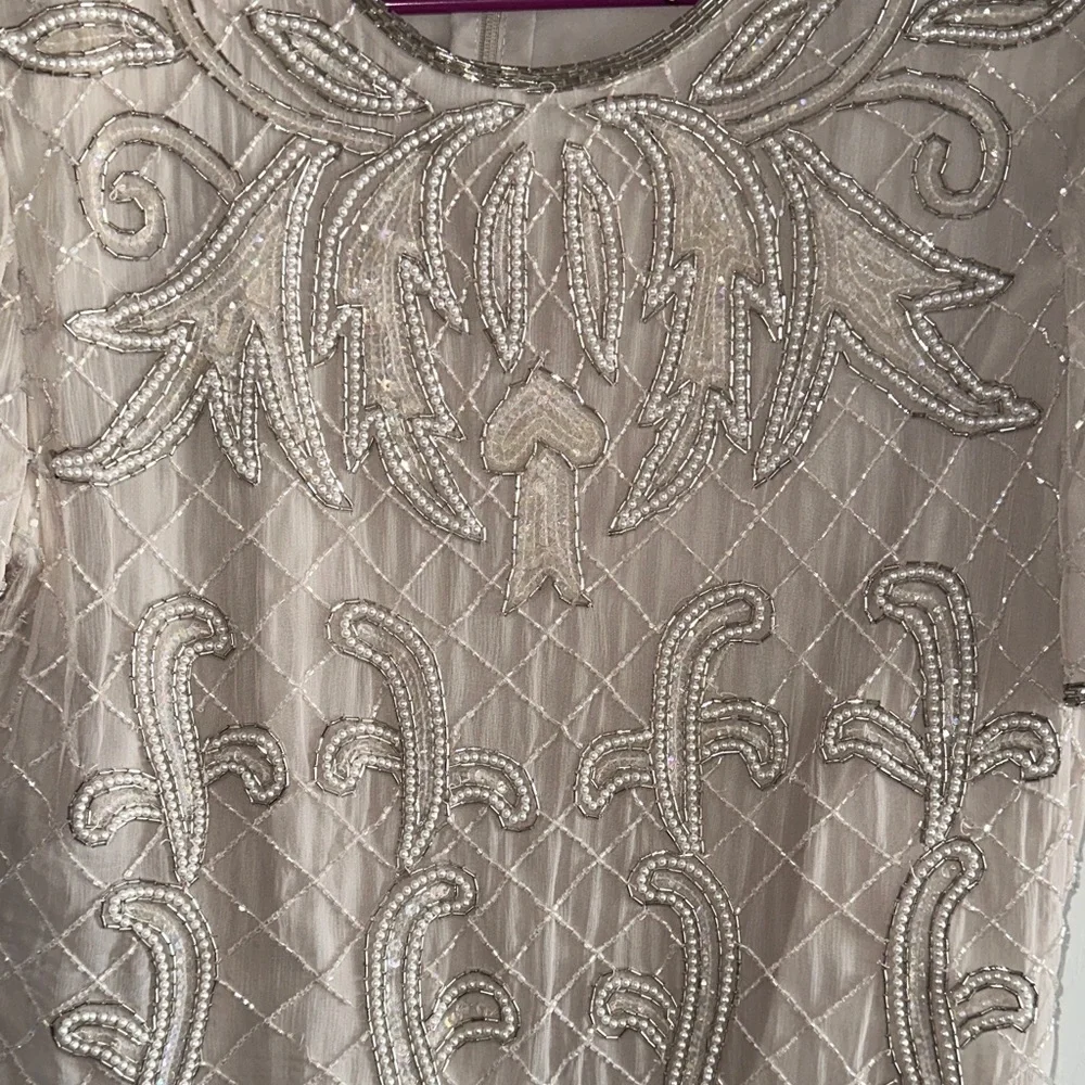 Papell Boutique Cream Beaded Blouse 100% Silk - Picture 5 of 8